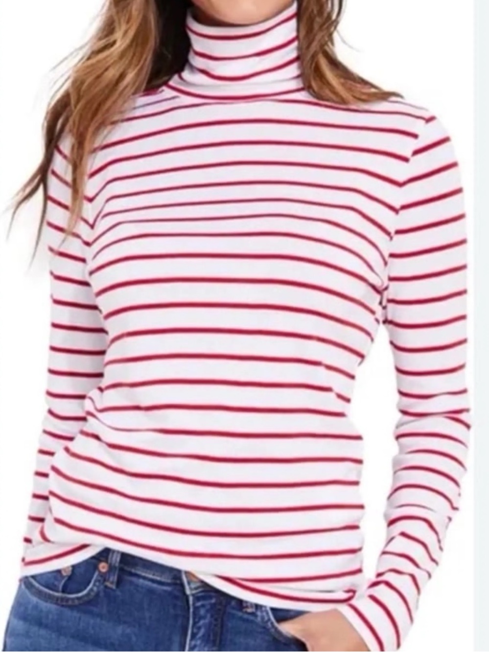 Vineyard Vines Women’s Red & White Pima Cotton Striped Turtleneck Sz M